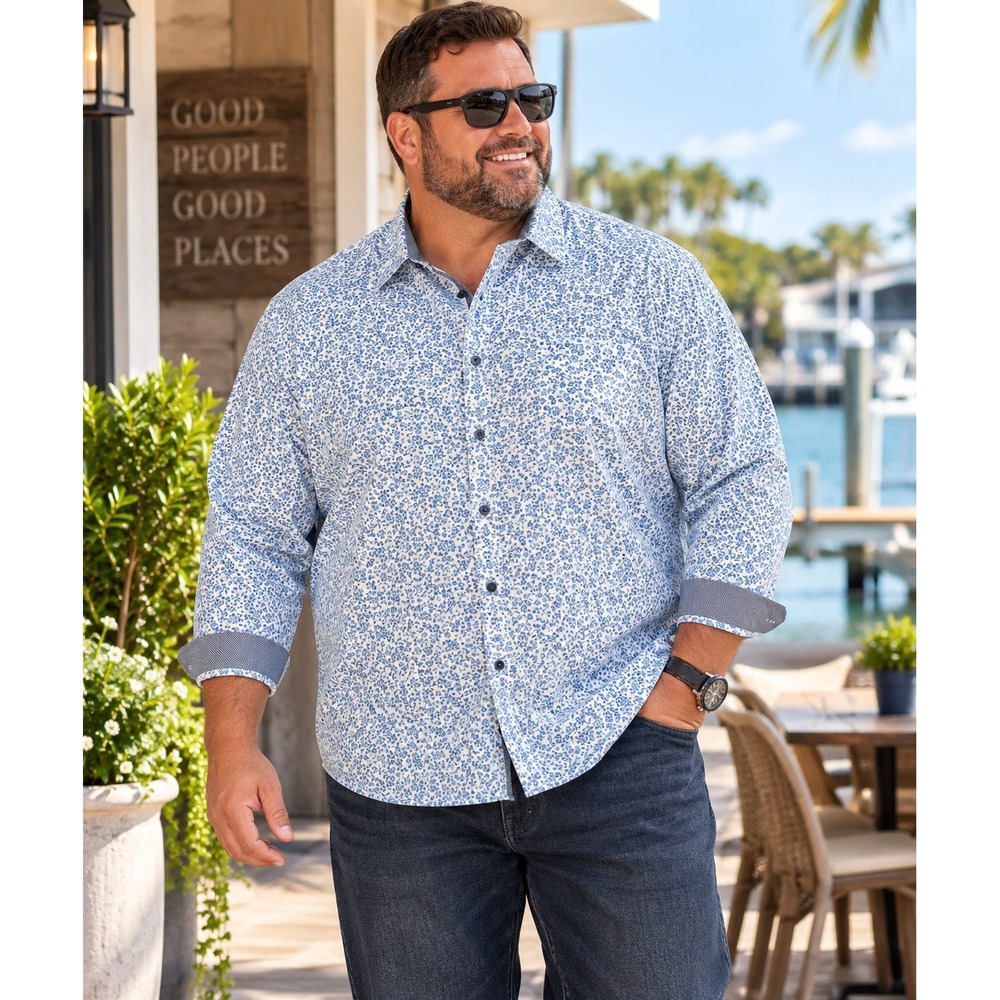 CON.STRUCT Shirt Men 3XL Blue Floral Slim Fit 4 Way Stretch Button Up NWT